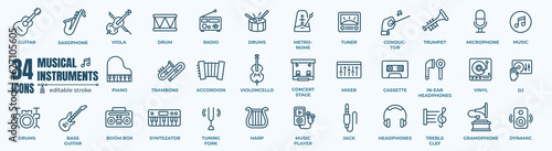 Leinwand Poster Simple Set of Musical instrument line icon set