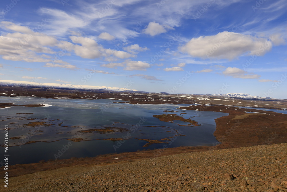 Mývatn is a shallow lake located in an area of active volcanism in northern Iceland, near the Krafla volcano Mývatn is a shallow lake located in an area of active volcanism in northern Iceland, near the Krafla volcano