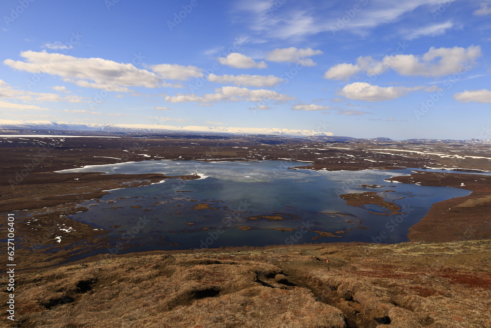 Mývatn is a shallow lake located in an area of active volcanism in northern Iceland, near the Krafla volcano Mývatn is a shallow lake located in an area of active volcanism in northern Iceland, near the Krafla volcano
