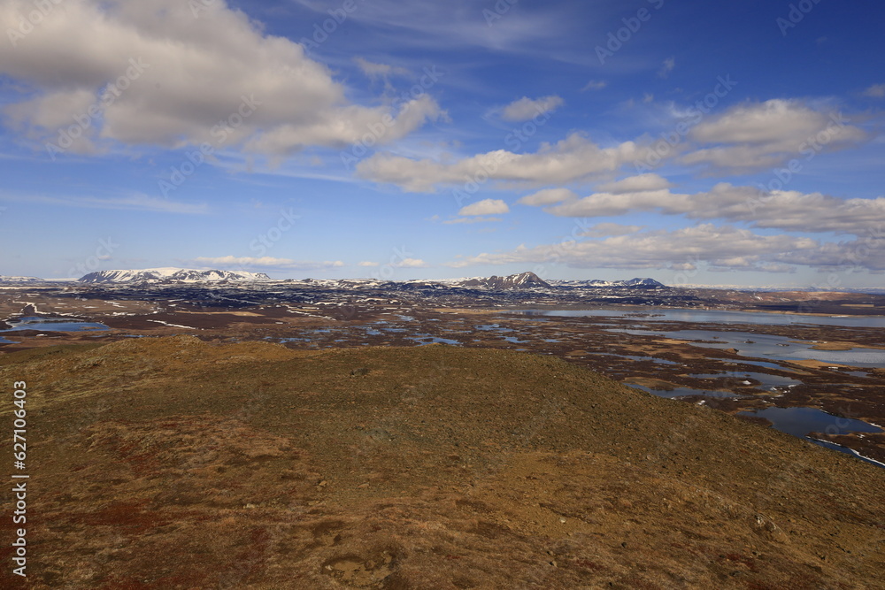 Mývatn is a shallow lake located in an area of active volcanism in northern Iceland, near the Krafla volcano