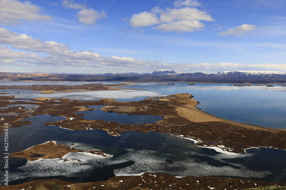 Fototapeta premium Mývatn is a shallow lake located in an area of active volcanism in northern Iceland, near the Krafla volcano