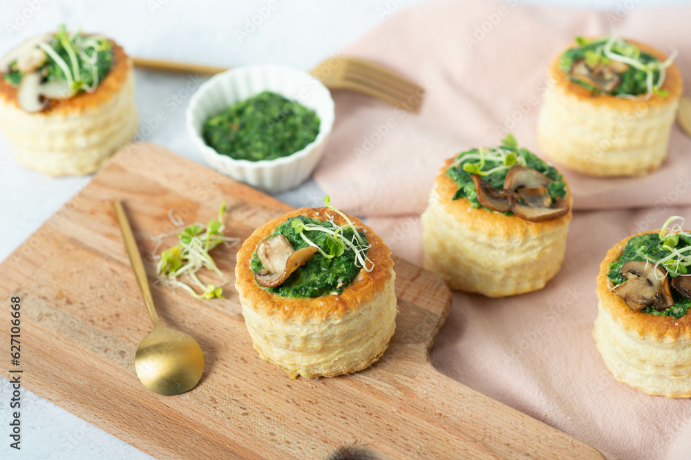 Puff pastry appetizer with spinach, mushrooms Puff pastry appetizer with spinach, mushrooms
