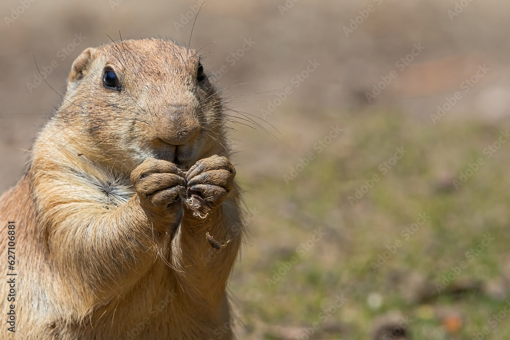 Prairie dog eating with front paws. Small and wild rodents. Close-up of a predator-watchful rodent. Prairie dog eating with front paws. Small and wild rodents. Close-up of a predator-watchful rodent.