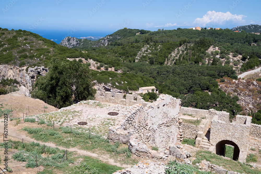 The yard of Aggelokastro castle in Nothrwestern Corfu, Greece