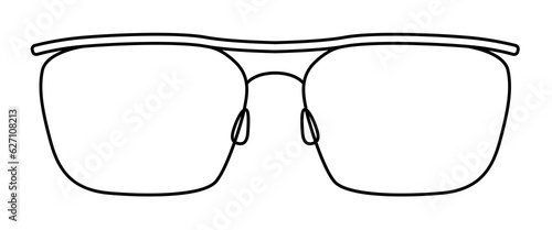 Barely There Rectangle frame glasses fashion accessory illustration. Sunglass front view for Men, women, unisex silhouette style, flat rim spectacles eyeglasses with lens sketch outline isolated