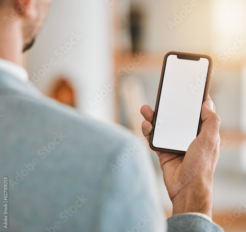 Closeup, mockup and hands with a cellphone, business or typing with email, contact or online reading. Network, person or professional with smartphone, mobile app or connection with chatting or screen