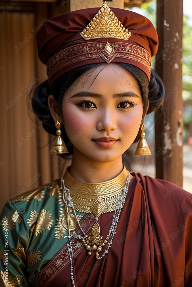 burmese woman with cultural clothing generated with AI