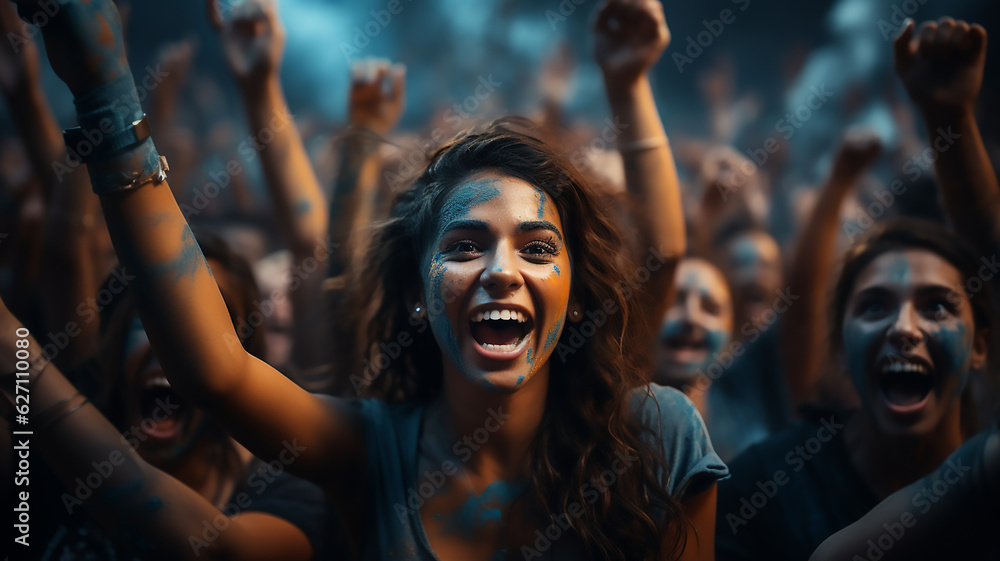 group of people fans celebrate and cheering while watching the game