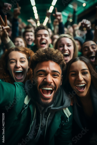 group of people fans celebrate and cheering while watching the game