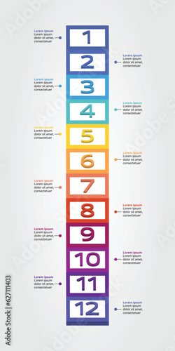 timeline step square chart template for infographic for presentation for 12 element