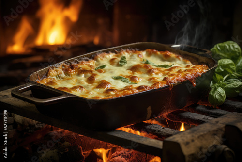 Wallpaper Mural Savor the Layers: Traditional Homemade Italian Lasagna from Wood-Fired Oven - AI Generative Torontodigital.ca