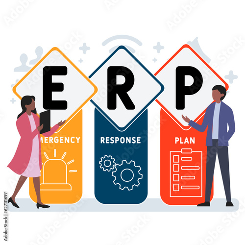 ERP - emergency response plan  acronym. business concept background. vector illustration concept with keywords and icons. lettering illustration with icons for web banner, flyer, landing