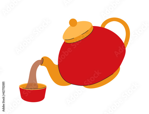 Chinese teapot with tea vector concept