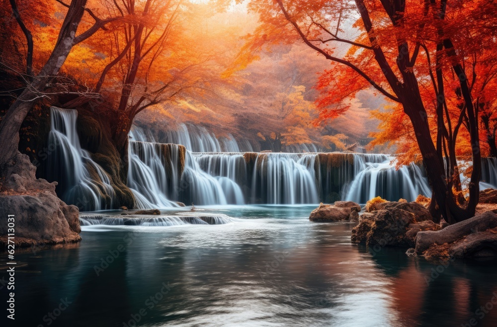 Waterfall in the autumn, generative ai Waterfall in the autumn, generative ai