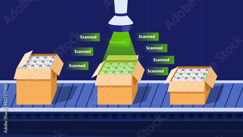 Code scanning on conveyor vector concept
