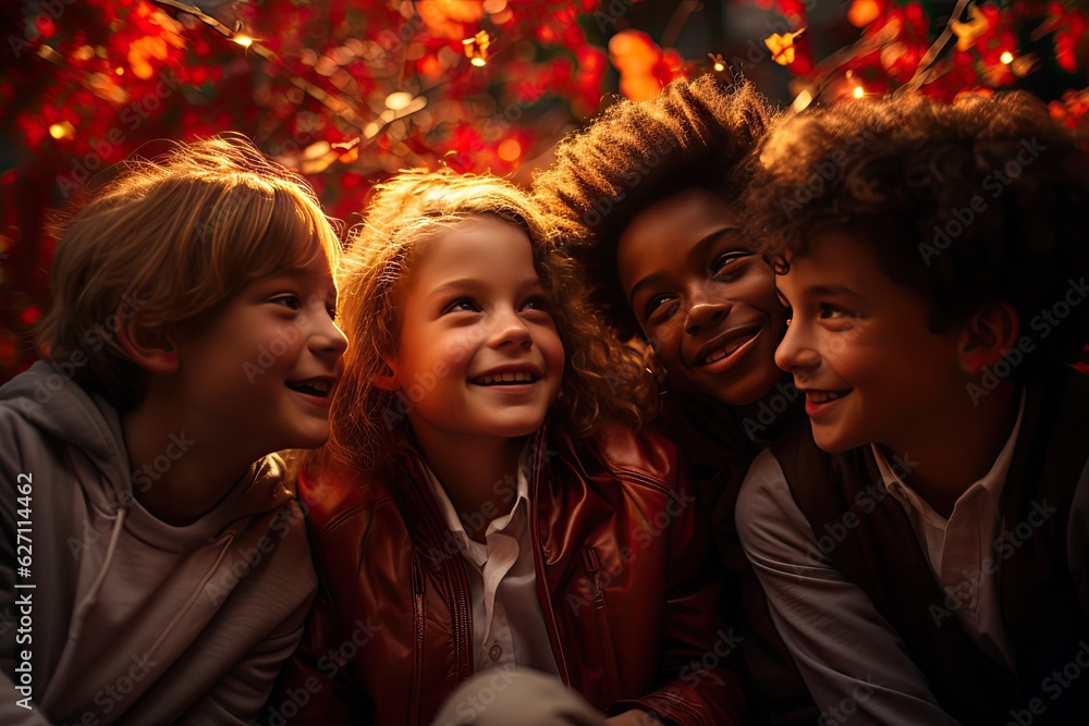 Four happy friends in its 12s enjoying themselves in the park Four happy friends in its 12s enjoying themselves in the park