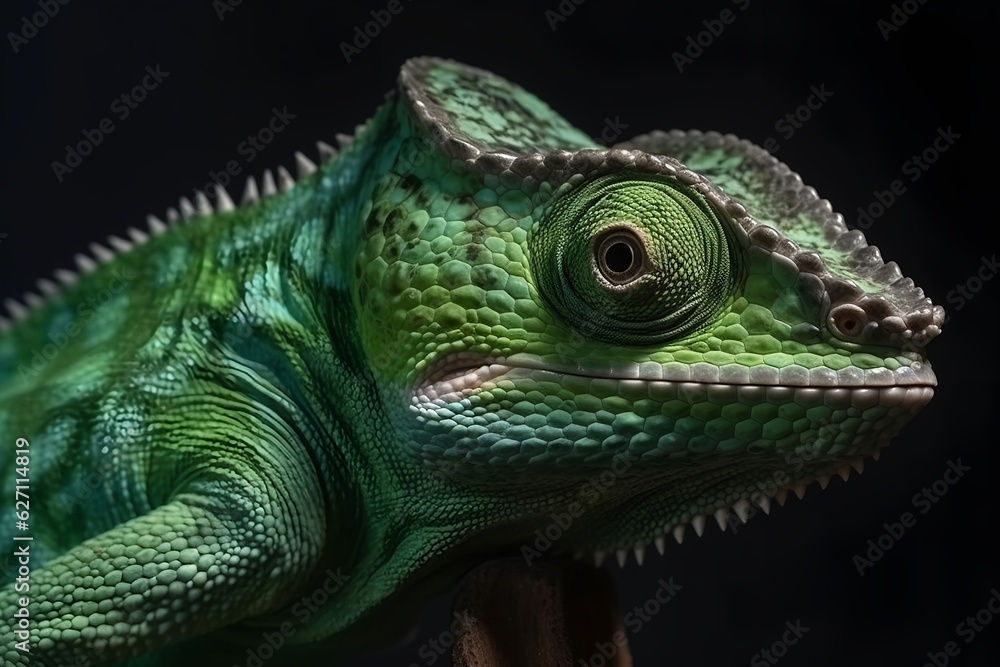 Fototapeta premium Close-up green chameleon. Generative AI
