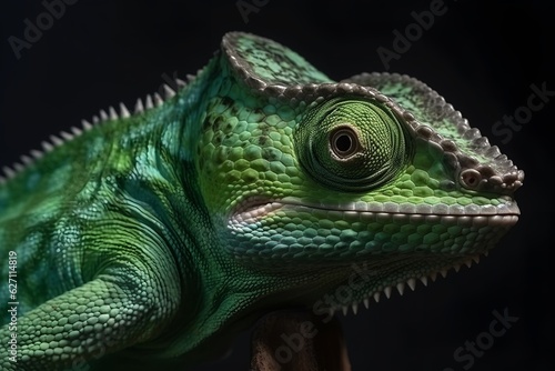 Close-up green chameleon. Generative AI © Natali2510