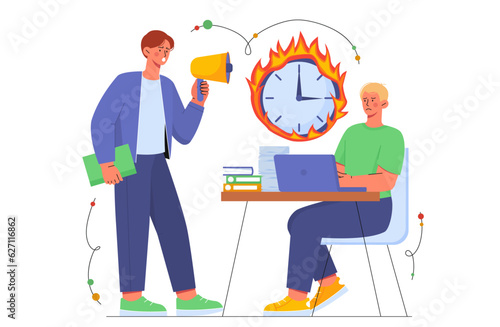 Exhausted man at workplace vector concept