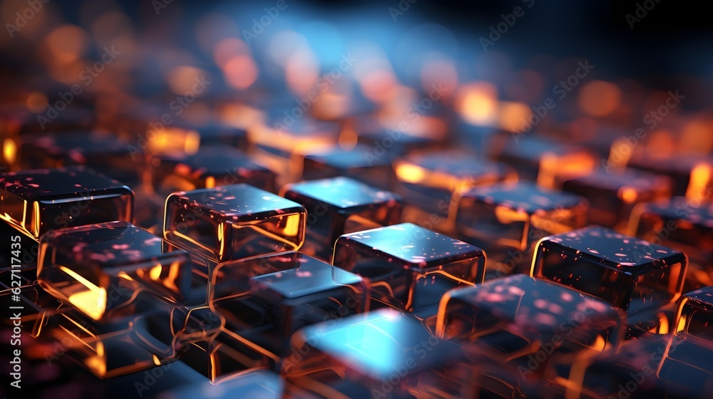 Fototapeta premium Neon Hexagon Fusion: Dynamic Tech Graphic Background