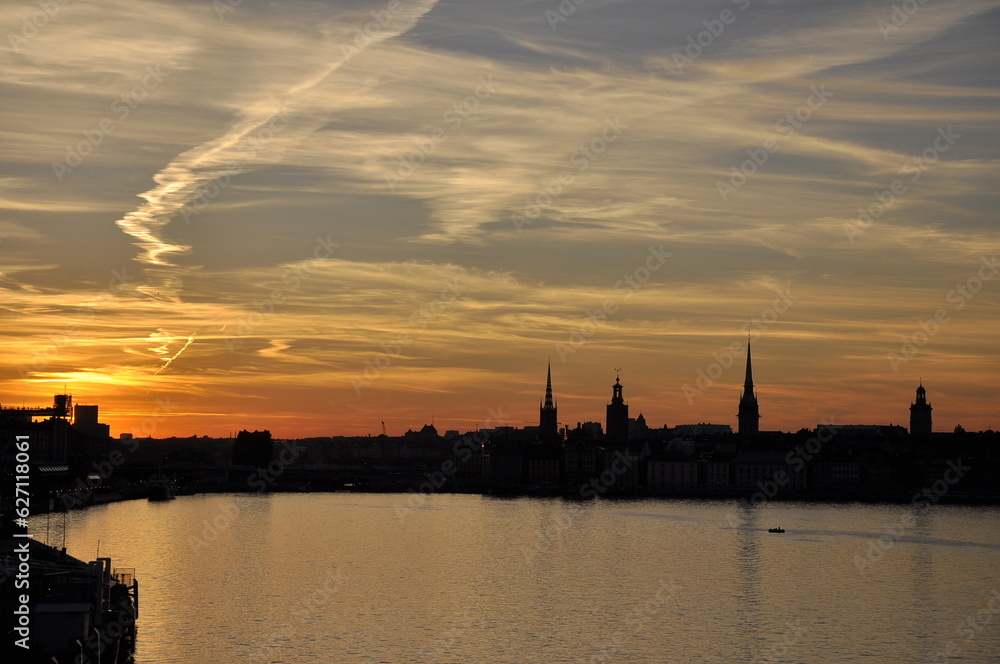 The contrast of the shadow and the light at sunset in Stockholm the capital city of Sweden also knows as capital of Scandinavia