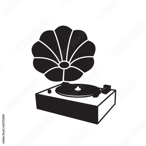 Classic turntables and record players. Retro design Vinyl Record player. Player for vinyl record vector icon for web design isolated on white background