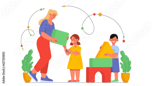 Nany with children vector concept