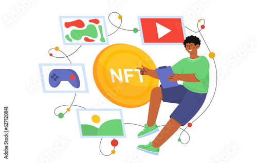 Man with non fungible token vector concept