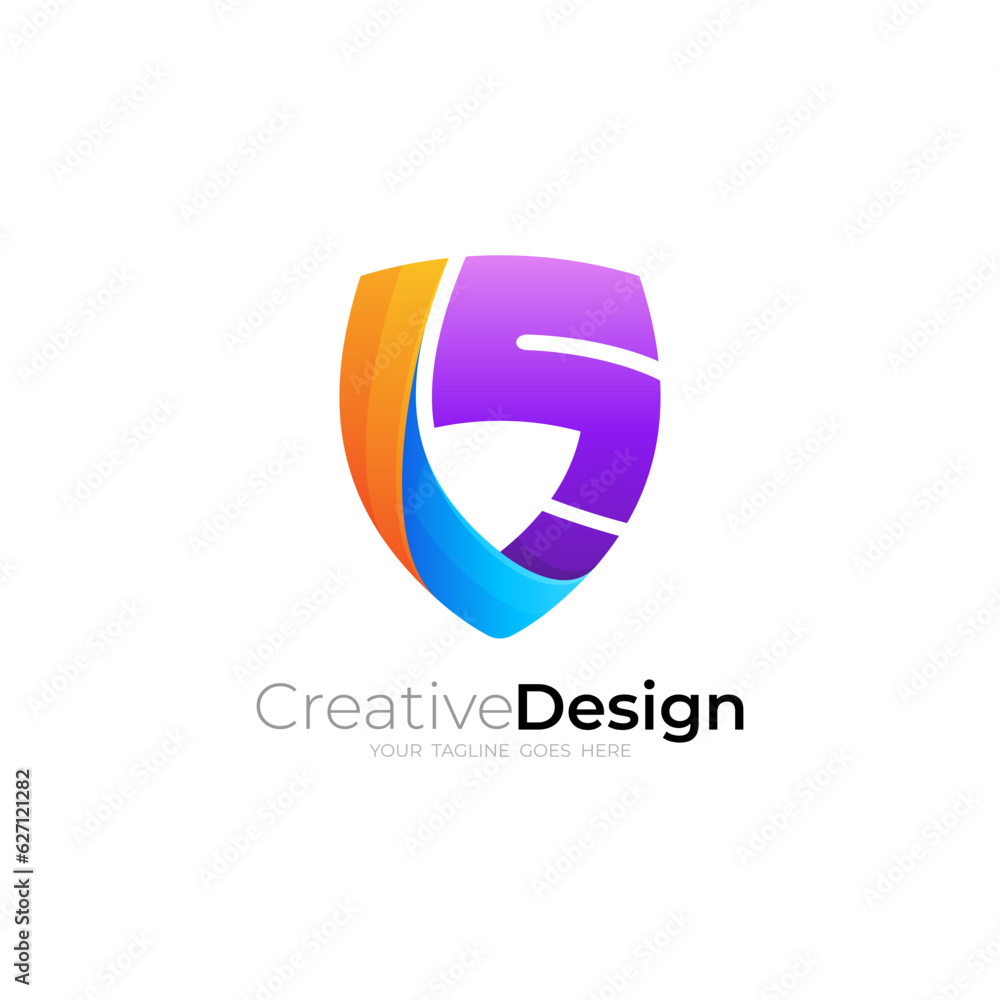 Shield logo and letter S design combination, 3d style Shield logo and letter S design combination, 3d style