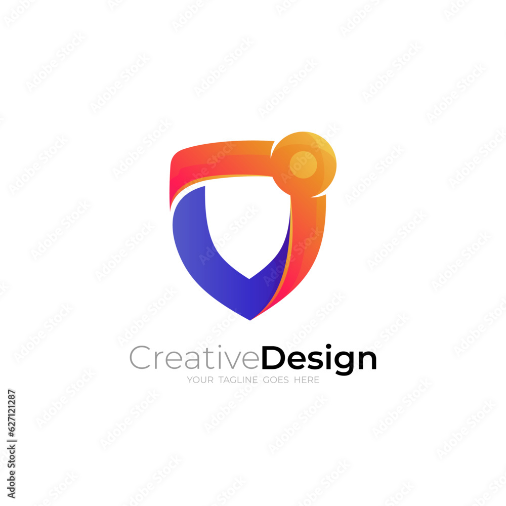 Abstract security logo with shield, colorful design, technology Abstract security logo with shield, colorful design, technology