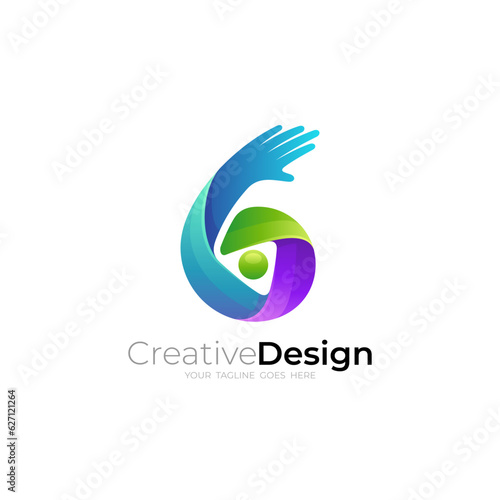 B logo with people care design vector, hand logos