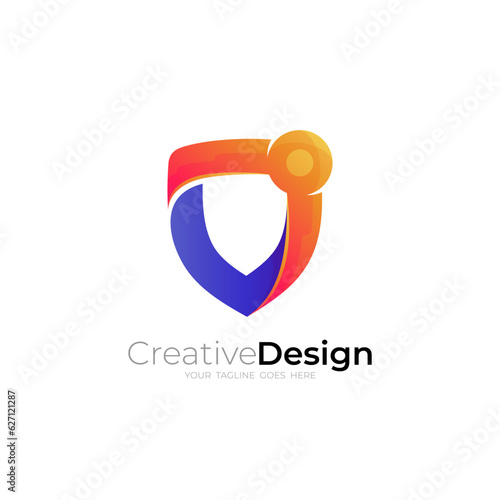 Abstract security logo with shield, colorful design, technology