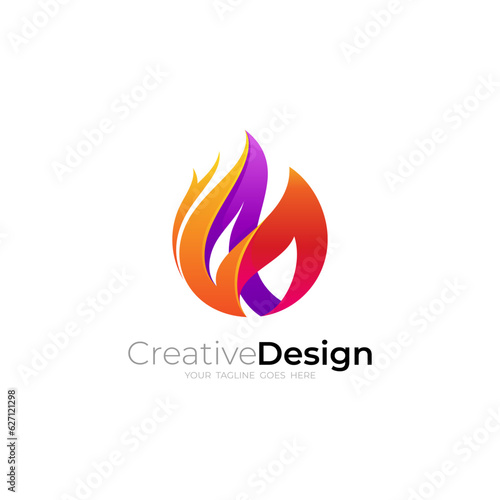 Simple fire logo and colorful design, flame icon template