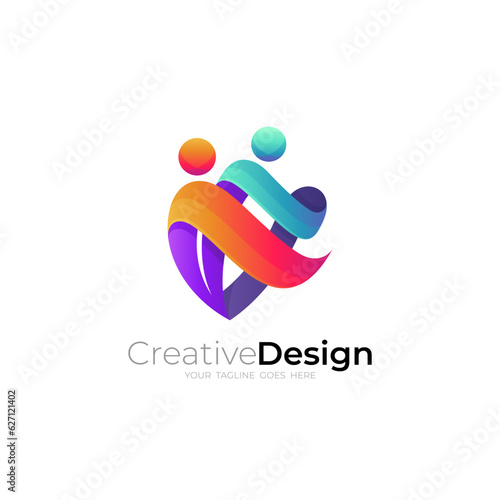 Abstract charity logo with colorful design template, people care