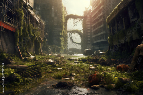 city       after apocalypse 3d rendering