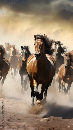 Capture the Grace and Power of Majestic Wild Horses Galloping Freely across Vast Plains © Mohammad