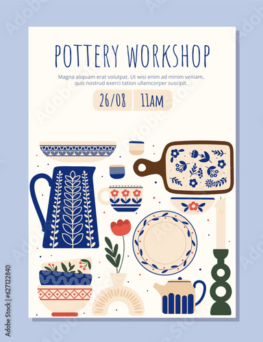 Pottery workshop flyer vector concept