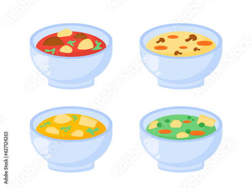 Set of different soups vector concept