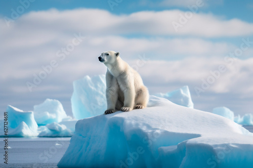 Polar bear on iceberg in its natural habitat in the arctic circle. AI generated
