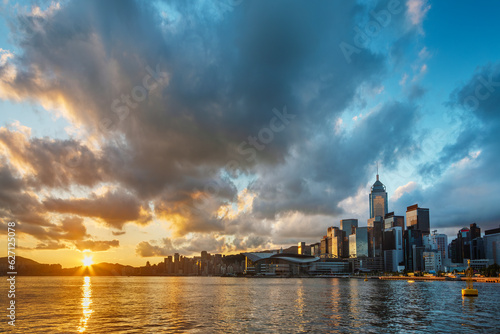 Photography Sunrise over Victoria Harbour of Hong Kong city