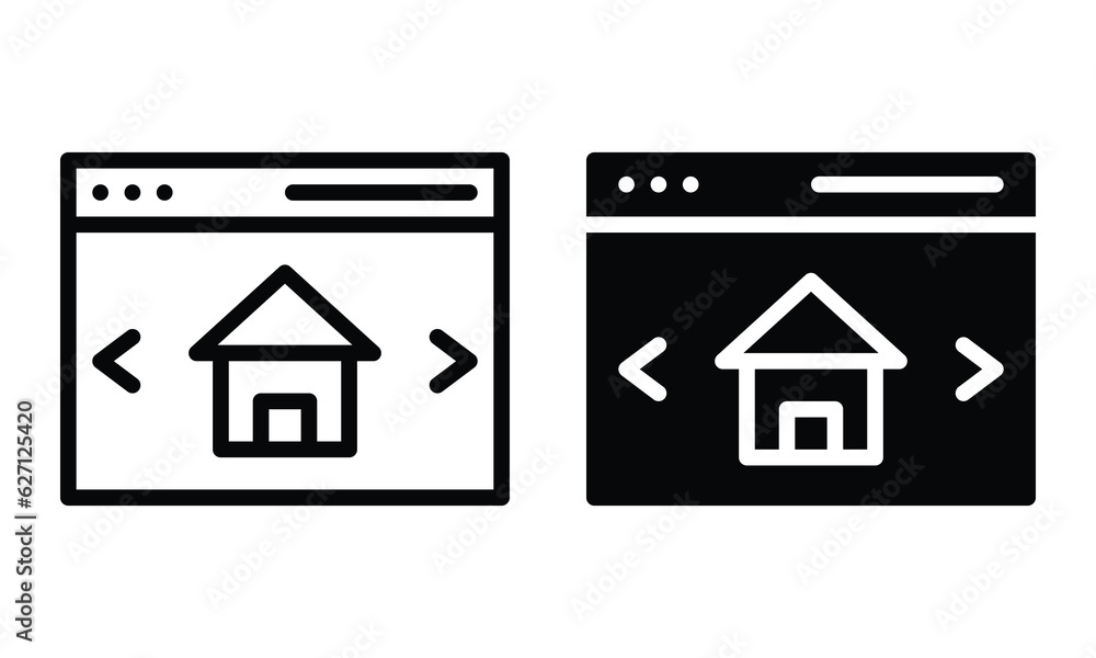 Real estate website icon with outline and glyph style. Real estate website icon with outline and glyph style.