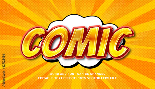 Comic editable text effect template, 3d bold glossy cartoon style typeface, premium vector