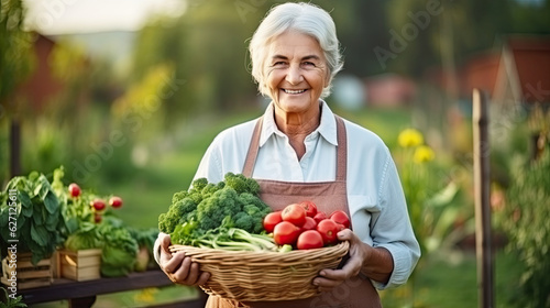 Senior person holding a basket of vegetables