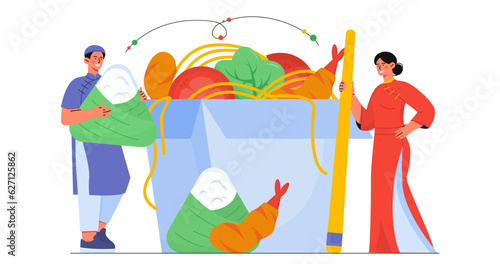 People with vietnamese food vector concept