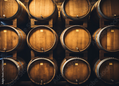 barrels of wine in cellar © Yi_Studio