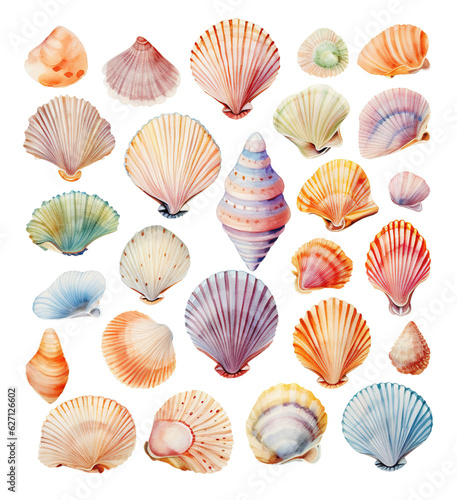 watercolor set of seashells 