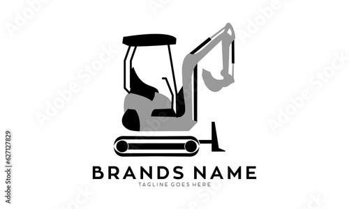 Mini excavator illustration vector logo
