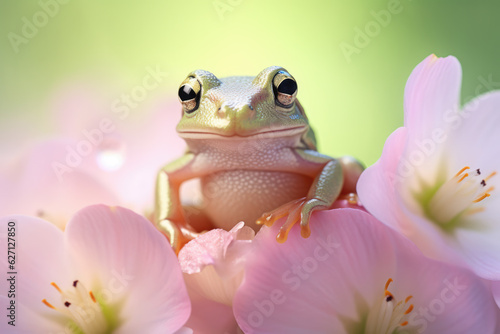 Cute Frog on a Pink Flower