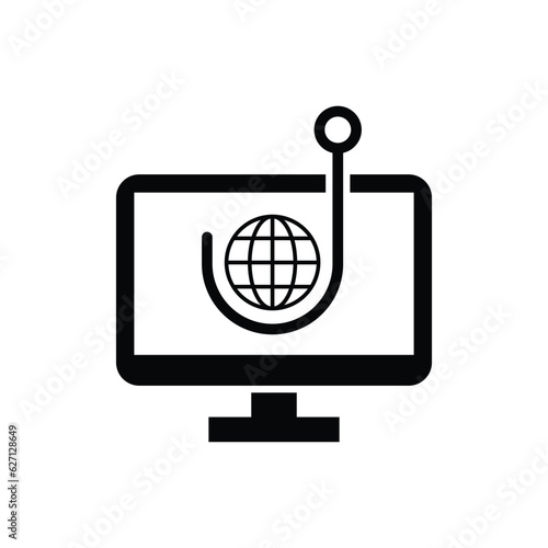 Website and fishing hook icon design. phishing email scam on laptop screen with fishing hook, Isolated on white background. vector illustration