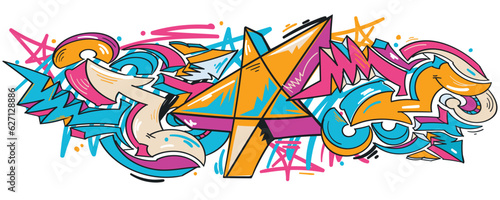 Drawn abstract graffiti arrows and stars colorful design background